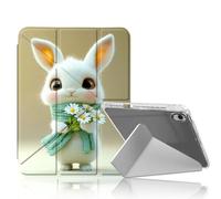 DISUOFEART for iPad Air 13 inch Case 2024, Bunny with Daisies and Scarf Slim Stylish Clear Protective Cover with Pencil Holder, Multi-Angle Folding Y-Shaped Stand & Auto Sleep/Wake Function