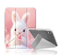 DISUOFEART for iPad Air 13 inch Case 2024, Bunny with Pink Flower Slim Stylish Clear Protective Cover with Pencil Holder, Multi-Angle Folding Y-Shaped Stand & Auto Sleep/Wake Function