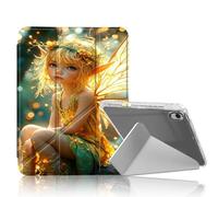 DISUOFEART for iPad Air 13 inch Case 2024, Golden Elf Enchanted Forest Stylish Clear Protective Cover with Pencil Holder, Multi-Angle Folding Y-Shaped Stand & Auto Sleep/Wake Function