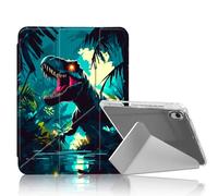 DISUOFEART for iPad Air 13 inch Case 2024, Neon Jungle Dinosaur Slim Stylish Clear Protective Cover with Pencil Holder, Multi-Angle Folding Y-Shaped Stand & Auto Sleep/Wake Function