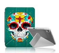 DISUOFEART for iPad Air 13 inch Case 2024, Sugar Skull Floral Cross Stylish Clear Protective Cover with Pencil Holder, Multi-Angle Folding Y-Shaped Stand & Auto Sleep/Wake Function