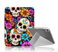 DISUOFEART for iPad Air 13 inch Case 2024, Sugar Skulls Colorful Flower Slim Stylish Clear Protective Cover with Pencil Holder, Multi-Angle Folding Y-Shaped Stand & Auto Sleep/Wake Function