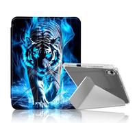DISUOFEART for iPad Air 13 inch Case 2024, Tiger with Glowing Blue Eyes Slim Stylish Clear Protective Cover with Pencil Holder, Multi-Angle Folding Y-Shaped Stand & Auto Sleep/Wake Function