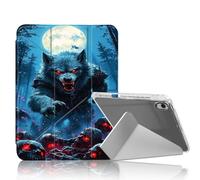 DISUOFEART for iPad Air 13 inch Case 2024, Werewolf Under Full Moon Skulls Stylish Clear Protective Cover with Pencil Holder, Multi-Angle Folding Y-Shaped Stand & Auto Sleep/Wake Function