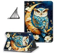 DISUOFEART for iPad Air 13 Inch Case 2025/2024, Slim Lightweight Stand Cover with Auto Sleep/Wake, Owl on Golden Crescent Moon with White Flowers