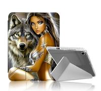 DISUOFEART for iPad Air 3rd Generation/iPad Pro 10.5 Inch Case, Beautiful Woman with Wolf Slim Clear Case with Pencil Holder, Y-Shaped Stand & Auto Sleep/Wake Protective Cover