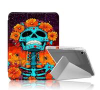 DISUOFEART for iPad Air 3rd Generation/iPad Pro 10.5 Inch Case, Colorful Sugar Skull with Flowers Clear Case with Pencil Holder, Y-Shaped Stand & Auto Sleep/Wake Protective Cover