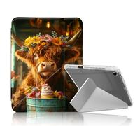 DISUOFEART for iPad Air 3rd Generation/iPad Pro 10.5 Inch Case, Highland Calf with Cake and Flower Clear Case with Pencil Holder, Y-Shaped Stand & Auto Sleep/Wake Protective Cover