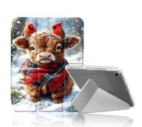 DISUOFEART for iPad Air 3rd Generation/iPad Pro 10.5 Inch Case, Highland Cow Cardinal Snow Scene Clear Case with Pencil Holder, Y-Shaped Stand & Auto Sleep/Wake Protective Cover