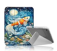 DISUOFEART for iPad Air 3rd Generation/iPad Pro 10.5 Inch Case, Koi Fish Swimming Moonlit Water Clear Case with Pencil Holder, Y-Shaped Stand & Auto Sleep/Wake Protective Cover