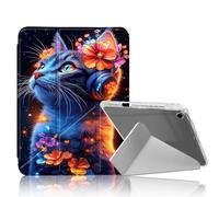 DISUOFEART for iPad Air 3rd Generation/iPad Pro 10.5 Inch Case, Neon Cat Headphones Glow Flowers Clear Case with Pencil Holder, Y-Shaped Stand & Auto Sleep/Wake Protective Cover