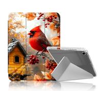 DISUOFEART for iPad Air 3rd Generation/iPad Pro 10.5 Inch Case, Red Cardinal in Autumn Clear Case with Pencil Holder, Y-Shaped Stand & Auto Sleep/Wake Protective Cover
