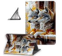 DISUOFEART for iPad Air 6th/ 5th/ 4th Generation Case, Slim Lightweight Stand Cover with Auto Sleep/Wake, Wolves on Snowy Autumn Ledge