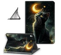 DISUOFEART for iPad Air 6th/ 5th/ 4th Generation Case, Slim Lightweight Stand Cover with Auto Sleep/Wake, Black Cat Golden Crescent Moon