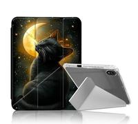 DISUOFEART for iPad mini 7 A17 Pro 2024/ iPad mini 6 2021 Case, Black Cat Under Crescent Moon Clear Protective Cover with Pencil Holder, Multi-Angle Folding Y-Shaped Stand & Auto Sleep/Wake