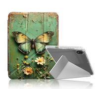 DISUOFEART for iPad mini 7 A17 Pro 2024/ iPad mini 6 2021 Case, Butterfly Flower Weathered Green Wood Clear Protective Cover with Pencil Holder, Multi-Angle Folding Y-Shaped Stand & Auto Sleep/Wake