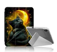DISUOFEART for iPad mini 7 A17 Pro 2024/ iPad mini 6 2021 Case, Cat by Crescent Moon Slim Clear Case with Pencil Holder, Y-Shaped Stand & Auto Sleep/Wake Protective Cover