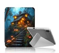 DISUOFEART for iPad Mini 7 A17 Pro 2024/ iPad Mini 6 2021 Case, Enchanted Cottage with Glowing Mushrooms Clear Protective Cover with Pencil Holder, Multi-Angle Folding Y-Shaped Stand & Auto Sleep/Wake