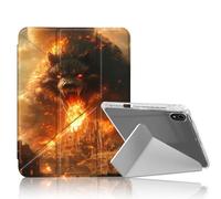 DISUOFEART for iPad mini 7 A17 Pro 2024/ iPad mini 6 2021 Case, Fiery Wolf Spirit Burning Castle Clear Protective Cover with Pencil Holder, Multi-Angle Folding Y-Shaped Stand & Auto Sleep/Wake