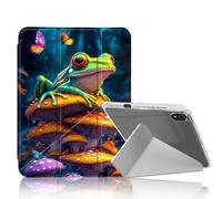 DISUOFEART for iPad mini 7 A17 Pro 2024/ iPad mini 6 2021 Case, Frog on Colorful Mushrooms Clear Protective Cover with Pencil Holder, Multi-Angle Folding Y-Shaped Stand & Auto Sleep/Wake