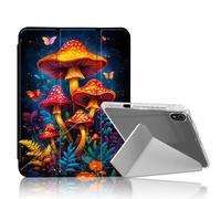 DISUOFEART for iPad mini 7 A17 Pro 2024/ iPad mini 6 2021 Case, Glowing Mushrooms & Butterfly Clear Protective Cover with Pencil Holder, Multi-Angle Folding Y-Shaped Stand & Auto Sleep/Wake