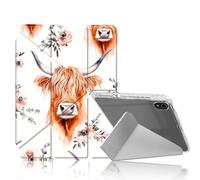 DISUOFEART for iPad mini 7 A17 Pro 2024/ iPad mini 6 2021 Case, Highland Cows in Pastel Colors Slim Clear Case with Pencil Holder, Y-Shaped Stand & Auto Sleep/Wake Protective Cover
