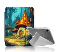 DISUOFEART for iPad mini 7 A17 Pro 2024/ iPad mini 6 2021 Case, Mushroom Houses in The Forest Slim Clear Case with Pencil Holder, Y-Shaped Stand & Auto Sleep/Wake Protective Cover