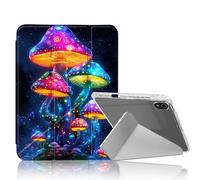 DISUOFEART for iPad mini 7 A17 Pro 2024/ iPad mini 6 2021 Case, Neon Glowing Mushrooms at Night Clear Protective Cover with Pencil Holder, Multi-Angle Folding Y-Shaped Stand & Auto Sleep/Wake