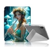 DISUOFEART for iPad mini 7 A17 Pro 2024/ iPad mini 6 2021 Case, Nymph Playing Flute Among Mushrooms Clear Protective Cover with Pencil Holder, Multi-Angle Folding Y-Shaped Stand & Auto Sleep/Wake