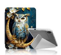 DISUOFEART for iPad mini 7 A17 Pro 2024/ iPad mini 6 2021 Case, Owl on Golden Crescent Moon Slim Clear Case with Pencil Holder, Y-Shaped Stand & Auto Sleep/Wake Protective Cover