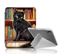 DISUOFEART for iPad Pro 11 inch Case 2024, Black Cat in The Library Slim Stylish Clear Protective Cover with Pencil Holder, Multi-Angle Folding Y-Shaped Stand & Auto Sleep/Wake Function
