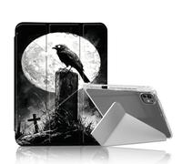 DISUOFEART for iPad Pro 11 inch Case 2024, Black Crow on Tombstone at Night Stylish Clear Protective Cover with Pencil Holder, Multi-Angle Folding Y-Shaped Stand & Auto Sleep/Wake Function