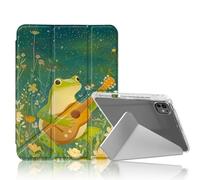 DISUOFEART for iPad Pro 11 inch Case 2024, Cute Frog Playing The Guitar Slim Stylish Clear Protective Cover with Pencil Holder, Multi-Angle Folding Y-Shaped Stand & Auto Sleep/Wake Function