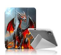 DISUOFEART for iPad Pro 11 inch Case 2024, Fiery Dragon in Ruins Slim Stylish Clear Protective Cover with Pencil Holder, Multi-Angle Folding Y-Shaped Stand & Auto Sleep/Wake Function