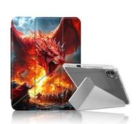 DISUOFEART for iPad Pro 11 inch Case 2024, Fire Dragon Attacking Soldiers Stylish Clear Protective Cover with Pencil Holder, Multi-Angle Folding Y-Shaped Stand & Auto Sleep/Wake Function