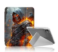 DISUOFEART for iPad Pro 11 inch Case 2024, Flaming Skeleton with Crow Slim Stylish Clear Protective Cover with Pencil Holder, Multi-Angle Folding Y-Shaped Stand & Auto Sleep/Wake Function