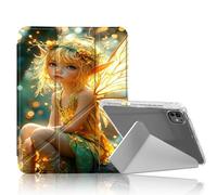 DISUOFEART for iPad Pro 11 inch Case 2024, Golden Elf Enchanted Forest Stylish Clear Protective Cover with Pencil Holder, Multi-Angle Folding Y-Shaped Stand & Auto Sleep/Wake Function