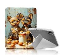 DISUOFEART for iPad Pro 11 inch Case 2024, Puppies Stealing Cake & Eggs Stylish Clear Protective Cover with Pencil Holder, Multi-Angle Folding Y-Shaped Stand & Auto Sleep/Wake Function