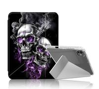 DISUOFEART for iPad Pro 11 inch Case 2024, Skull with Smoke and Fire Slim Stylish Clear Protective Cover with Pencil Holder, Multi-Angle Folding Y-Shaped Stand & Auto Sleep/Wake Function