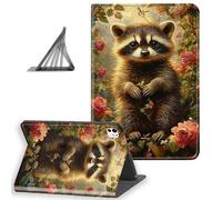 DISUOFEART for iPad Pro 11 Inch Case 2024, Slim Lightweight Stand Cover with Auto Sleep/Wake, Cute Raccoon Rose Sunlit Woods