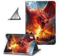DISUOFEART for iPad Pro 11 Inch Case 2024, Slim Lightweight Stand Cover with Auto Sleep/Wake, Fire Dragon Attacking Soldiers