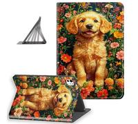 DISUOFEART for iPad Pro 11 Inch Case 2024, Slim Lightweight Stand Cover with Auto Sleep/Wake, Golden Retriever Wildflower Garden