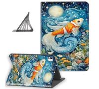 DISUOFEART for iPad Pro 11 Inch Case 2024, Slim Lightweight Stand Cover with Auto Sleep/Wake, Koi Fish Swimming Moonlit Water