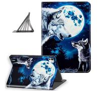 DISUOFEART for iPad Pro 11 Inch Case 2024, Slim Lightweight Stand Cover with Auto Sleep/Wake, Two Wolves Howling at The Moon