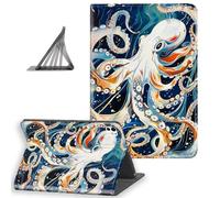 DISUOFEART for iPad Pro 11 Inch Case 2024, Slim Lightweight Stand Cover with Auto Sleep/Wake, White Octopus in The Ocean