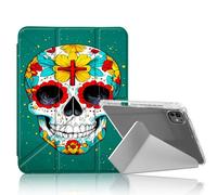 DISUOFEART for iPad Pro 11 inch Case 2024, Sugar Skull Floral Cross Stylish Clear Protective Cover with Pencil Holder, Multi-Angle Folding Y-Shaped Stand & Auto Sleep/Wake Function