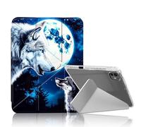 DISUOFEART for iPad Pro 11 inch Case 2024, Two Wolves Howling at The Moon Slim Stylish Clear Protective Cover with Pencil Holder, Multi-Angle Folding Y-Shaped Stand & Auto Sleep/Wake Function