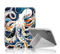 DISUOFEART for iPad Pro 11 inch Case 2024, White Octopus in The Ocean Slim Stylish Clear Protective Cover with Pencil Holder, Multi-Angle Folding Y-Shaped Stand & Auto Sleep/Wake Function