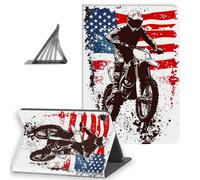 DISUOFEART for iPad Pro 12.9 Inch 6th/ 5th/ 4th (2022/2021/2020) Generation Case, Slim Lightweight Stand Cover with Auto Sleep/Wake, Motocross with an American Flag