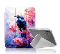 DISUOFEART for iPad Pro 13 inch Case 2024, Black Raven with Pink Blossoms Stylish Clear Protective Cover with Pencil Holder, Multi-Angle Folding Y-Shaped Stand & Auto Sleep/Wake Function